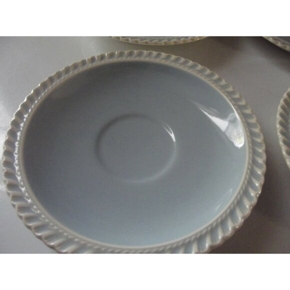 Harkerware Saucers Lot of 6 Vintage Pottery Chesterson Blue White 6-1/4" - Picture 3 of 8
